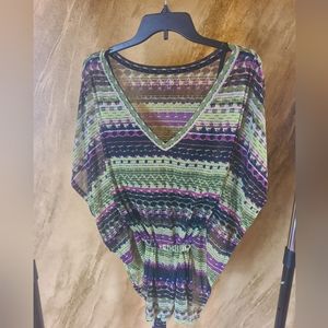 Lane Bryant blouse with belt green, purple, black size 18/20